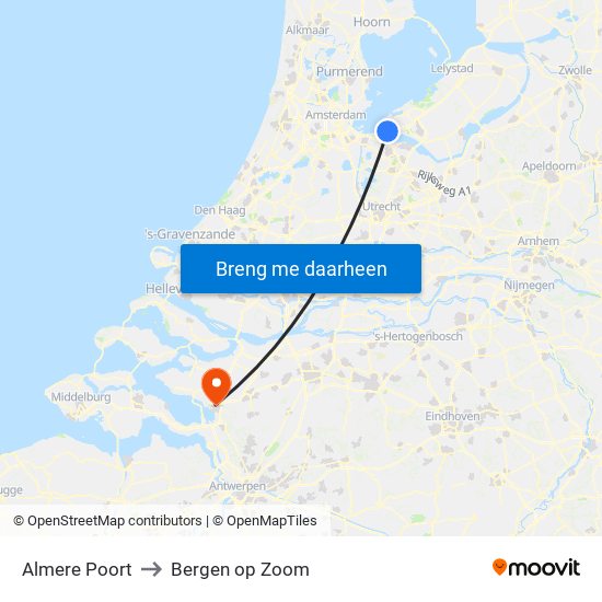 Almere Poort to Bergen op Zoom map