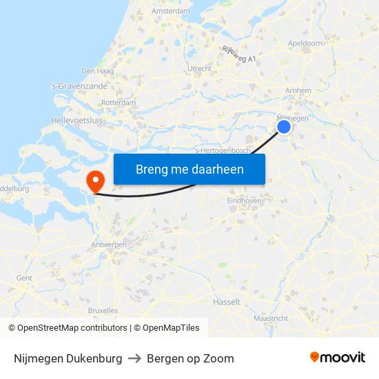 Nijmegen Dukenburg to Bergen op Zoom map