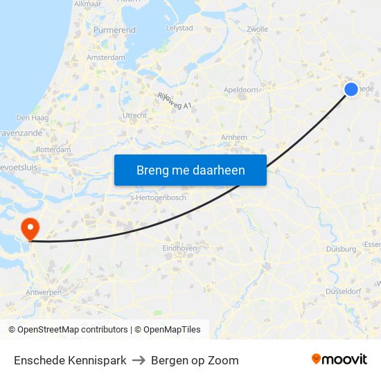 Enschede Kennispark to Bergen op Zoom map