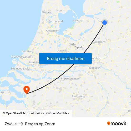 Zwolle to Bergen op Zoom map