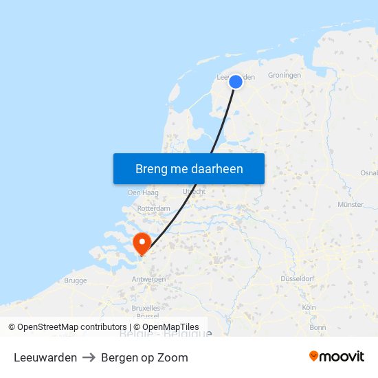 Leeuwarden to Bergen op Zoom map