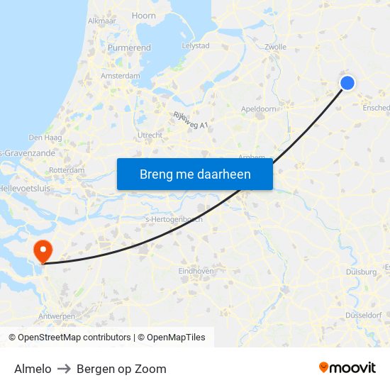 Almelo to Bergen op Zoom map