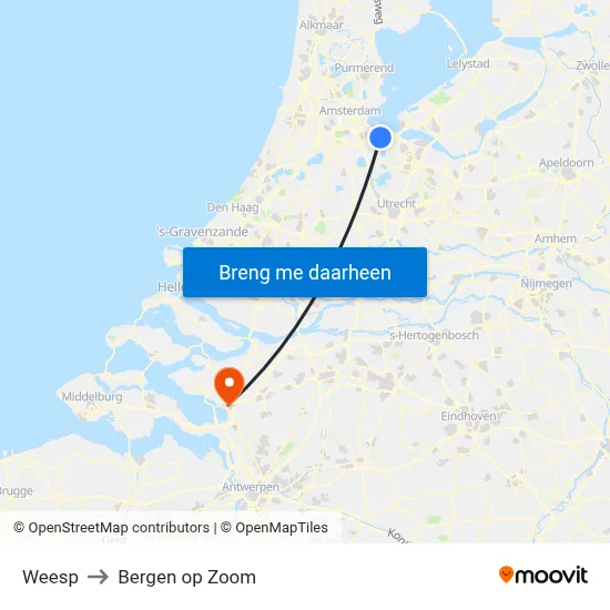 Weesp to Bergen op Zoom map