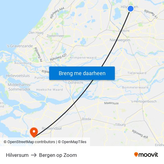 Hilversum to Bergen op Zoom map