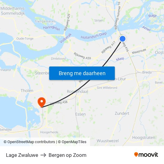Lage Zwaluwe to Bergen op Zoom map
