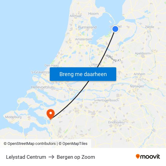 Lelystad Centrum to Bergen op Zoom map