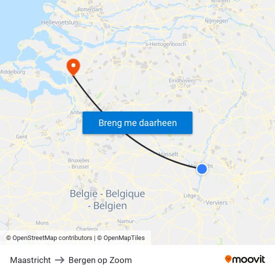 Maastricht to Bergen op Zoom map