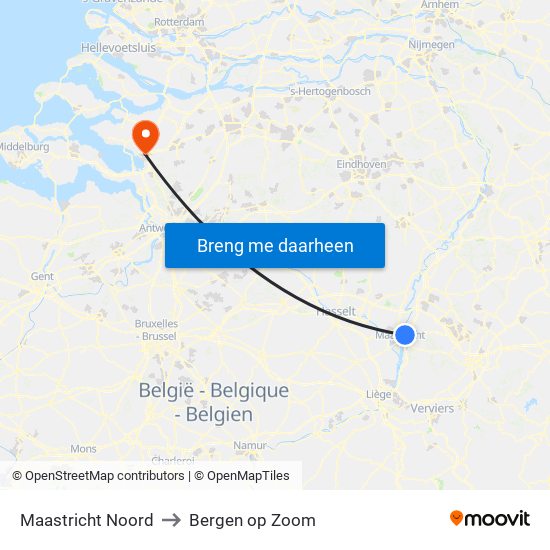 Maastricht Noord to Bergen op Zoom map