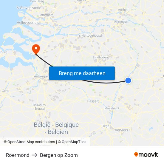 Roermond to Bergen op Zoom map