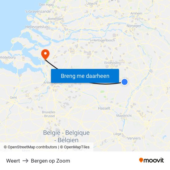 Weert to Bergen op Zoom map