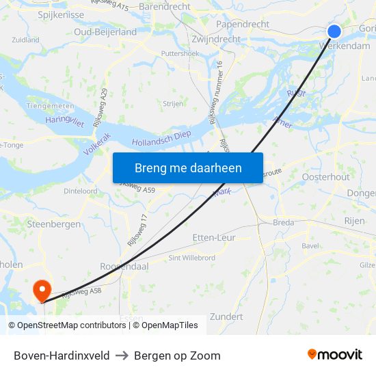 Boven-Hardinxveld to Bergen op Zoom map