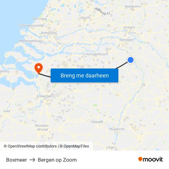 Boxmeer to Bergen op Zoom map