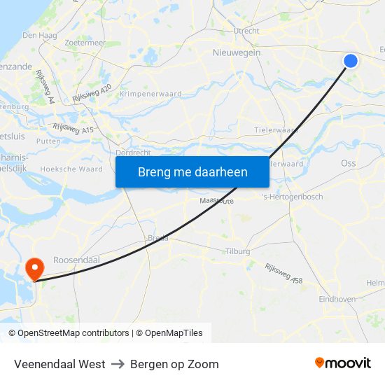 Veenendaal West to Bergen op Zoom map