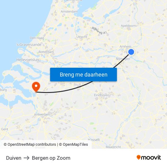 Duiven to Bergen op Zoom map