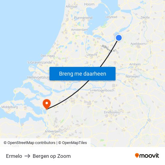 Ermelo to Bergen op Zoom map
