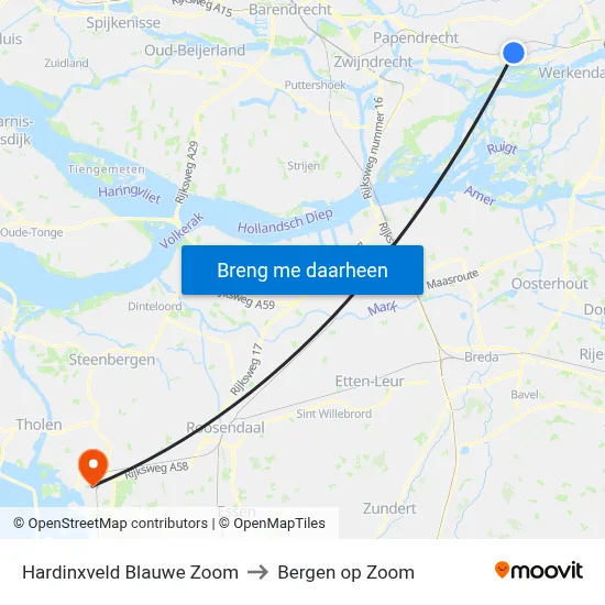 Hardinxveld Blauwe Zoom to Bergen op Zoom map