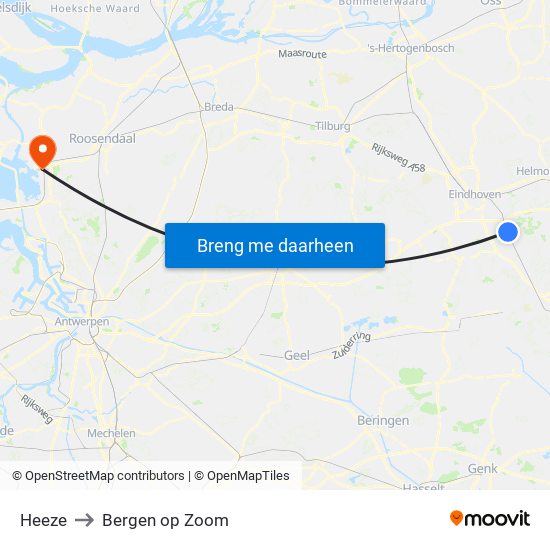 Heeze to Bergen op Zoom map