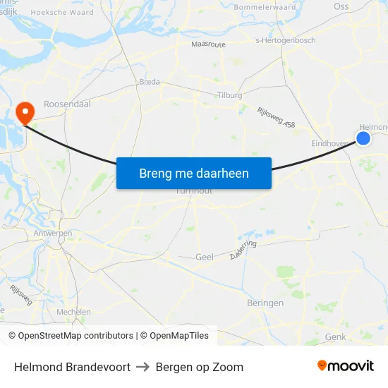 Helmond Brandevoort to Bergen op Zoom map