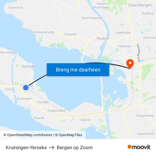 Kruiningen-Yerseke to Bergen op Zoom map