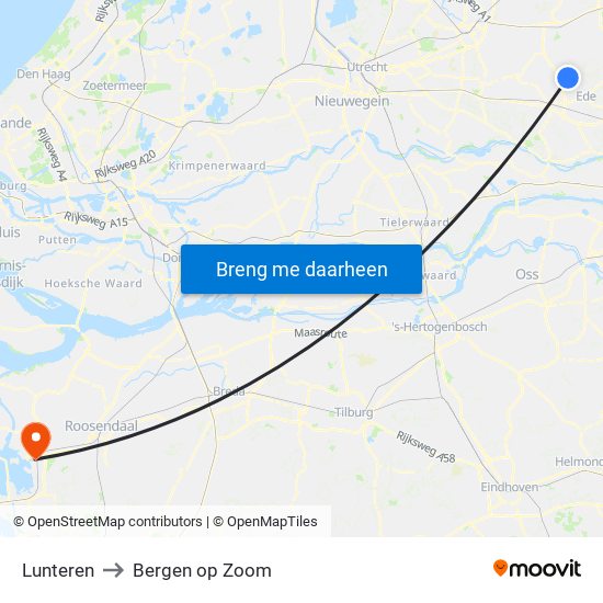 Lunteren to Bergen op Zoom map