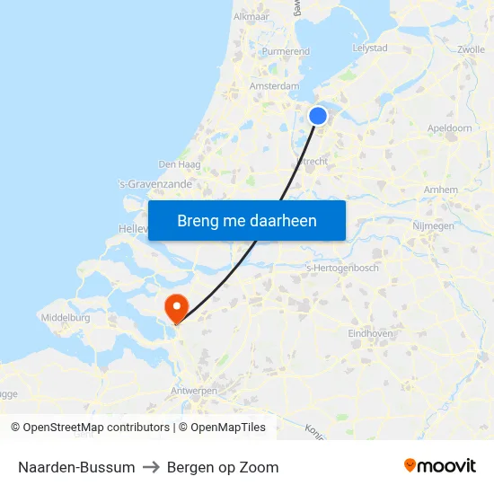 Naarden-Bussum to Bergen op Zoom map