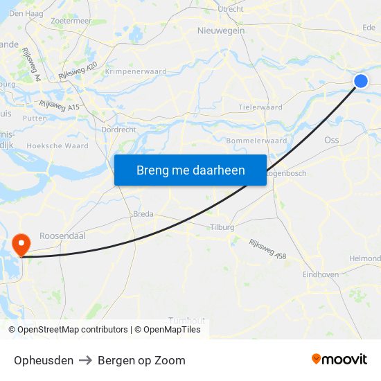 Opheusden to Bergen op Zoom map