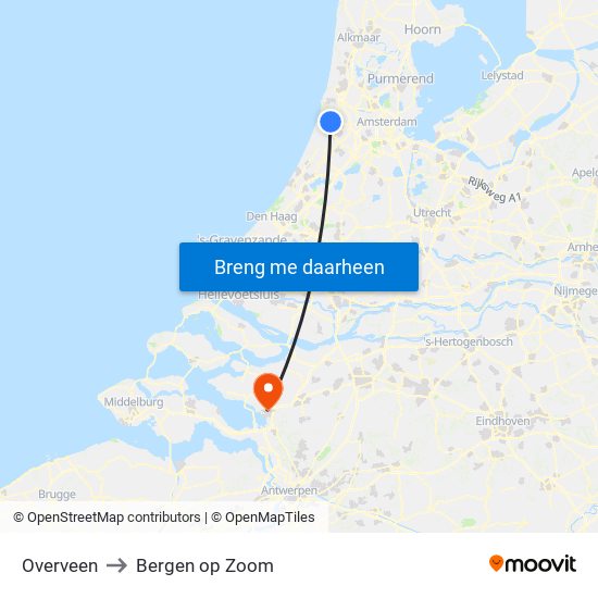 Overveen to Bergen op Zoom map