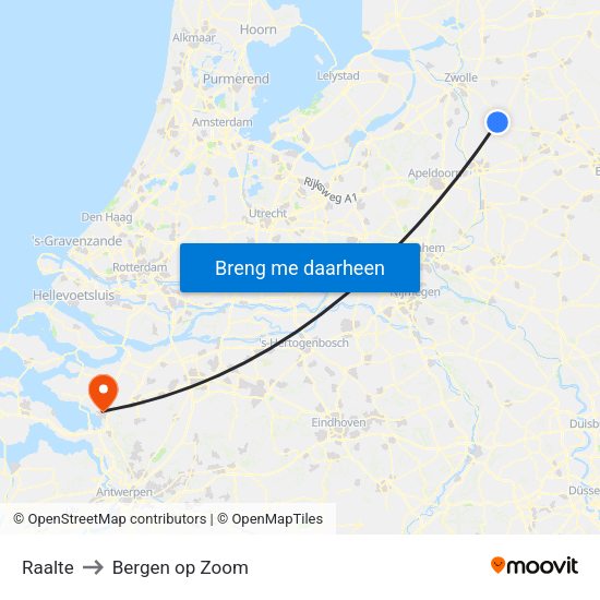 Raalte to Bergen op Zoom map