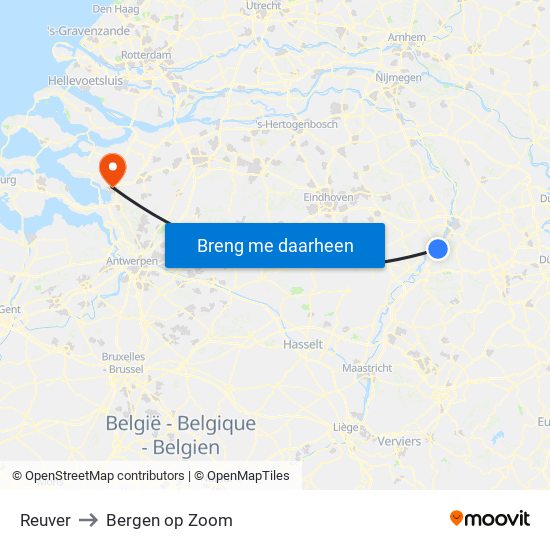 Reuver to Bergen op Zoom map