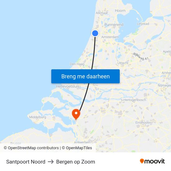 Santpoort Noord to Bergen op Zoom map