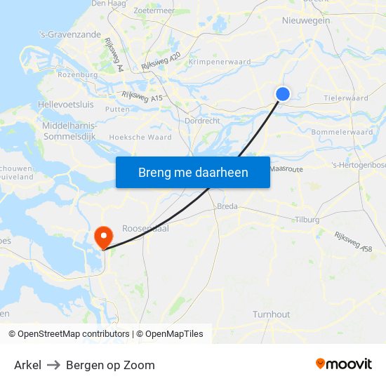 Arkel to Bergen op Zoom map