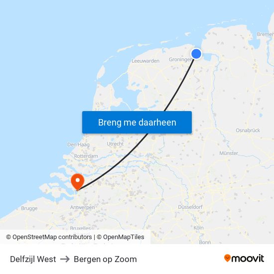 Delfzijl West to Bergen op Zoom map