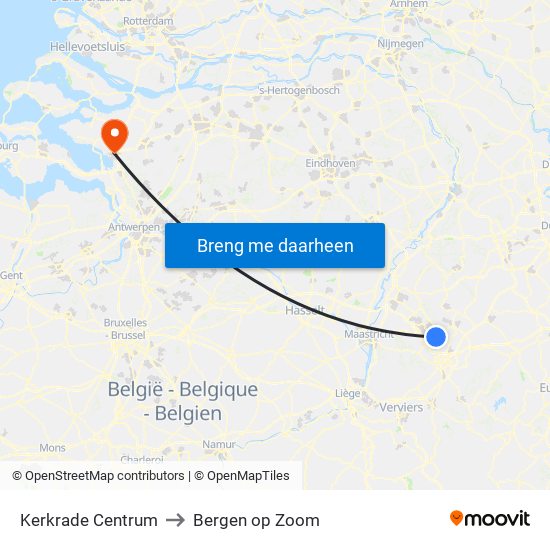 Kerkrade Centrum to Bergen op Zoom map