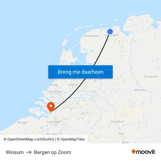 Winsum to Bergen op Zoom map