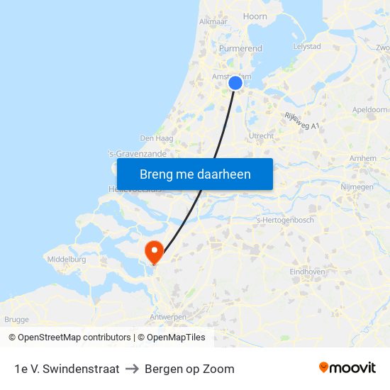 1e V. Swindenstraat to Bergen op Zoom map