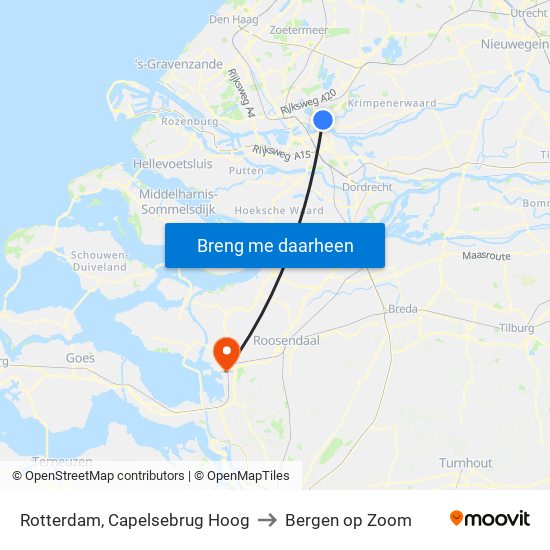 Rotterdam, Capelsebrug Hoog to Bergen op Zoom map