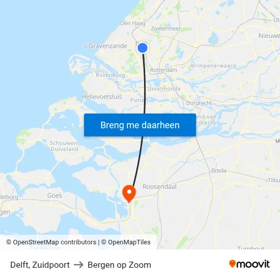 Delft, Zuidpoort to Bergen op Zoom map