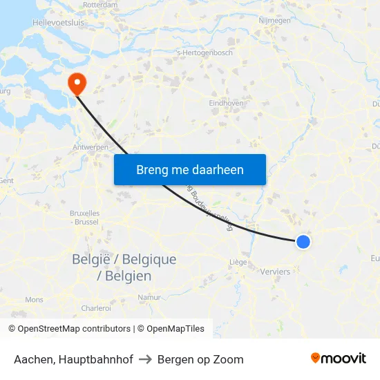 Aachen, Hauptbahnhof to Bergen op Zoom map