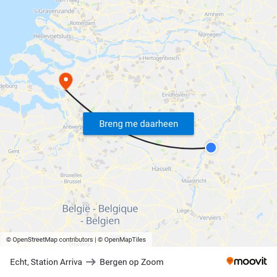 Echt, Station Arriva to Bergen op Zoom map