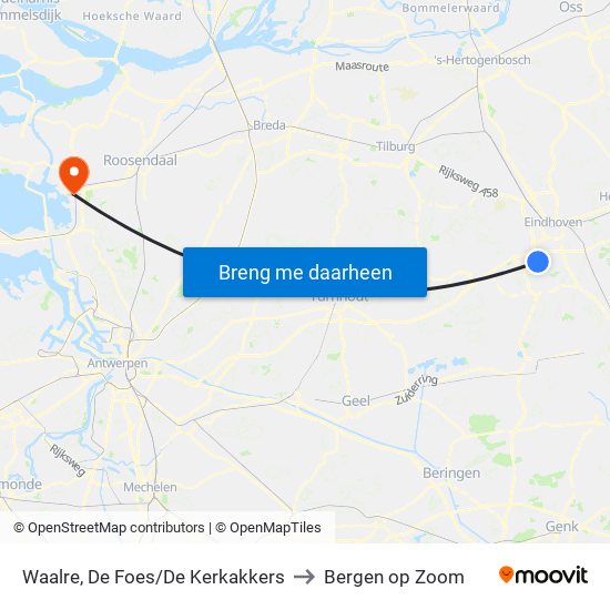 Waalre, De Foes/De Kerkakkers to Bergen op Zoom map