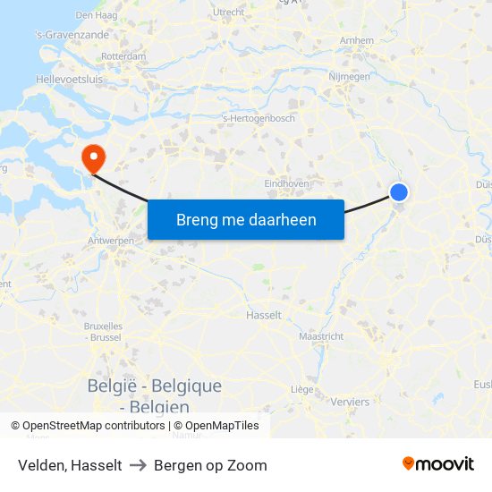 Velden, Hasselt to Bergen op Zoom map