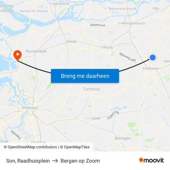 Son, Raadhuisplein to Bergen op Zoom map