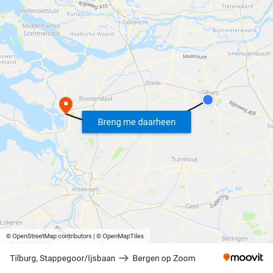 Tilburg, Stappegoor/Ijsbaan to Bergen op Zoom map