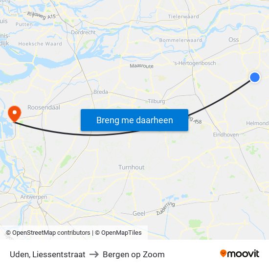 Uden, Liessentstraat to Bergen op Zoom map