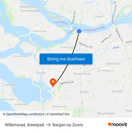 Willemstad, Steenpad to Bergen op Zoom map