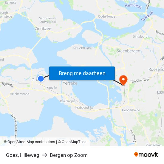 Goes, Hilleweg to Bergen op Zoom map