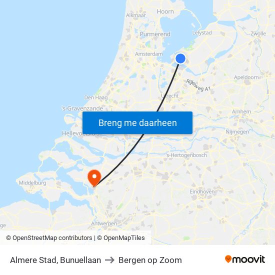 Almere Stad, Bunuellaan to Bergen op Zoom map