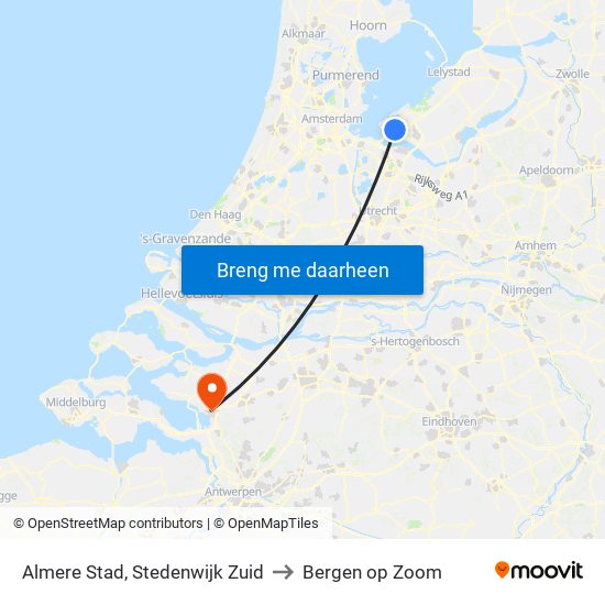 Almere Stad, Stedenwijk Zuid to Bergen op Zoom map