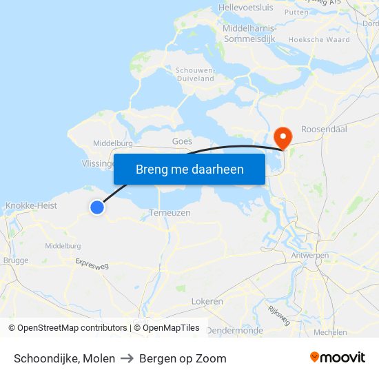 Schoondijke, Molen to Bergen op Zoom map