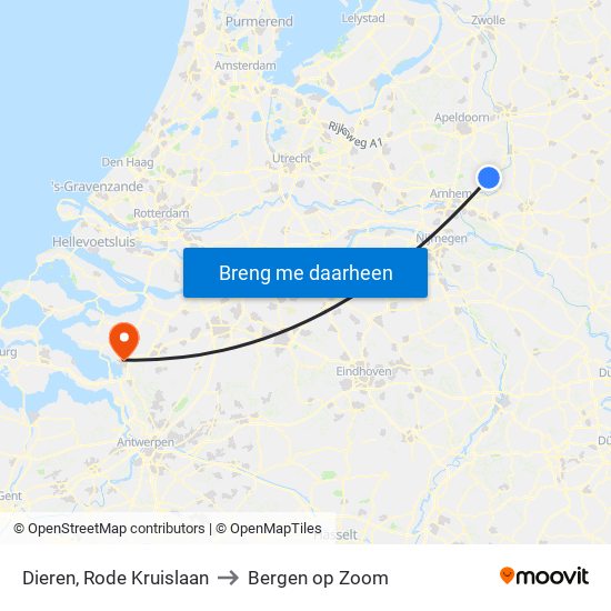 Dieren, Rode Kruislaan to Bergen op Zoom map